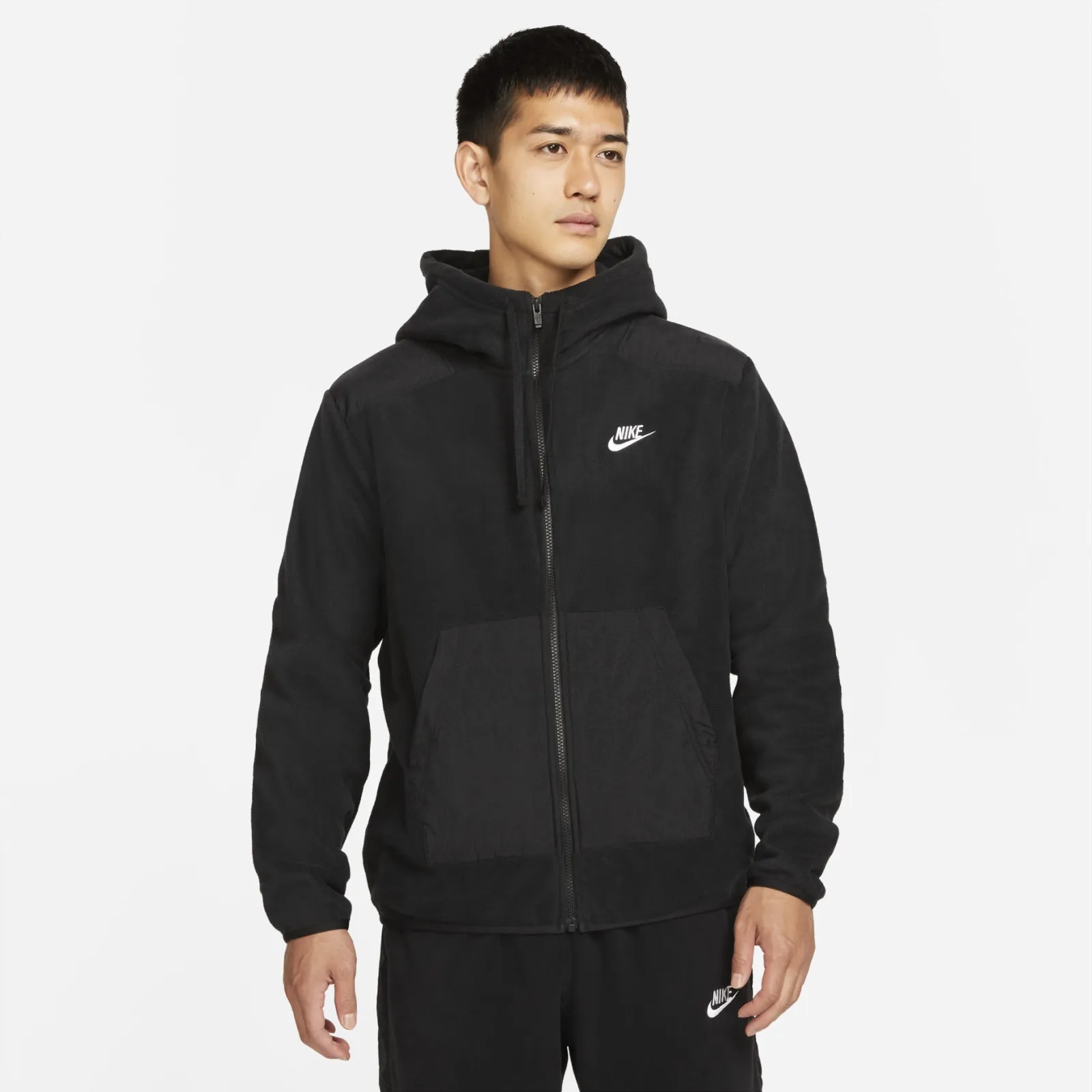 Zip Fleece Hoodie Black