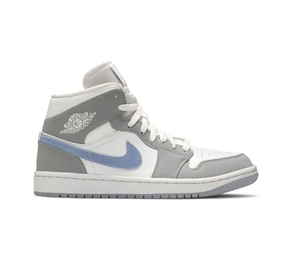 Высокие кроссовки Air Jordan 1 Mid Wolf Grey Aluminum (Серый) Унисекс