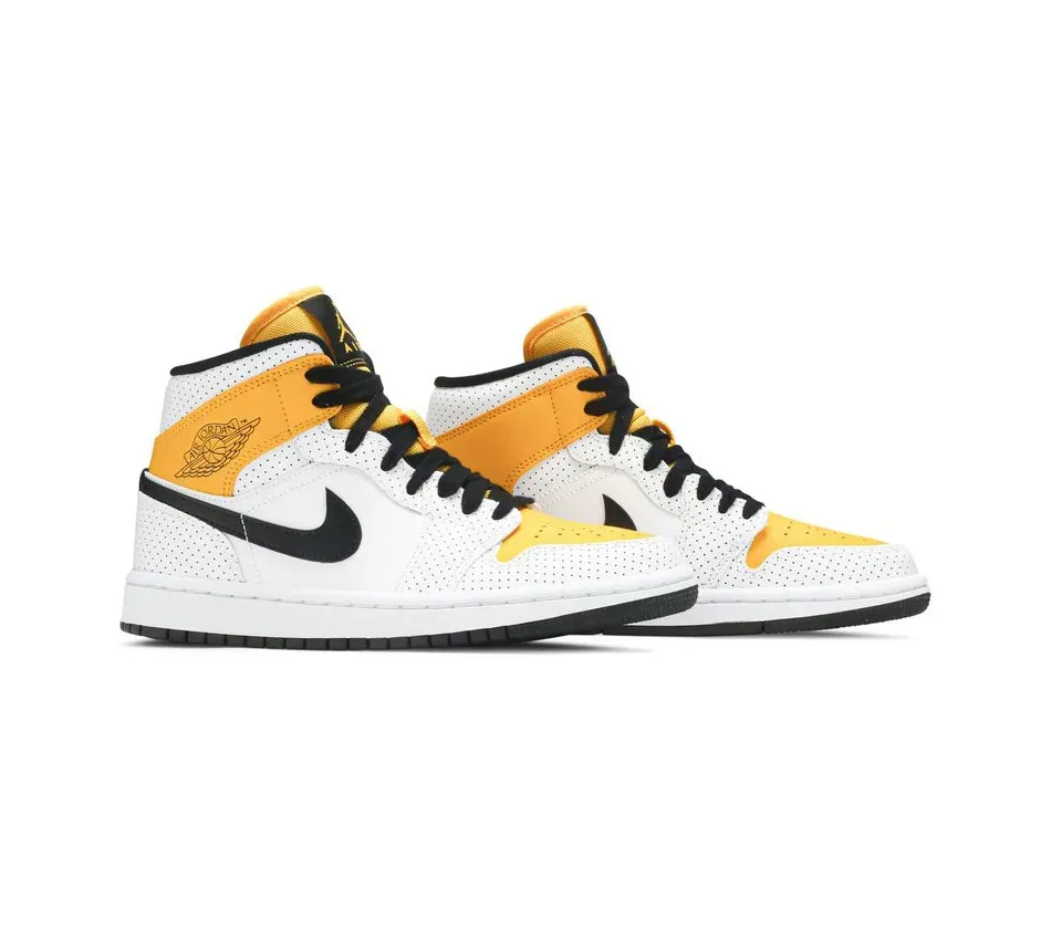 Air Jordan 1 Mid Perforated White University Gold фото